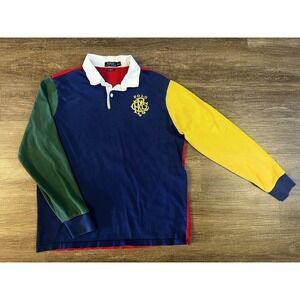 Vtg 90's Polo Ralph Lauren Multi Color Cotton Men's Rugby XL Color Block F36